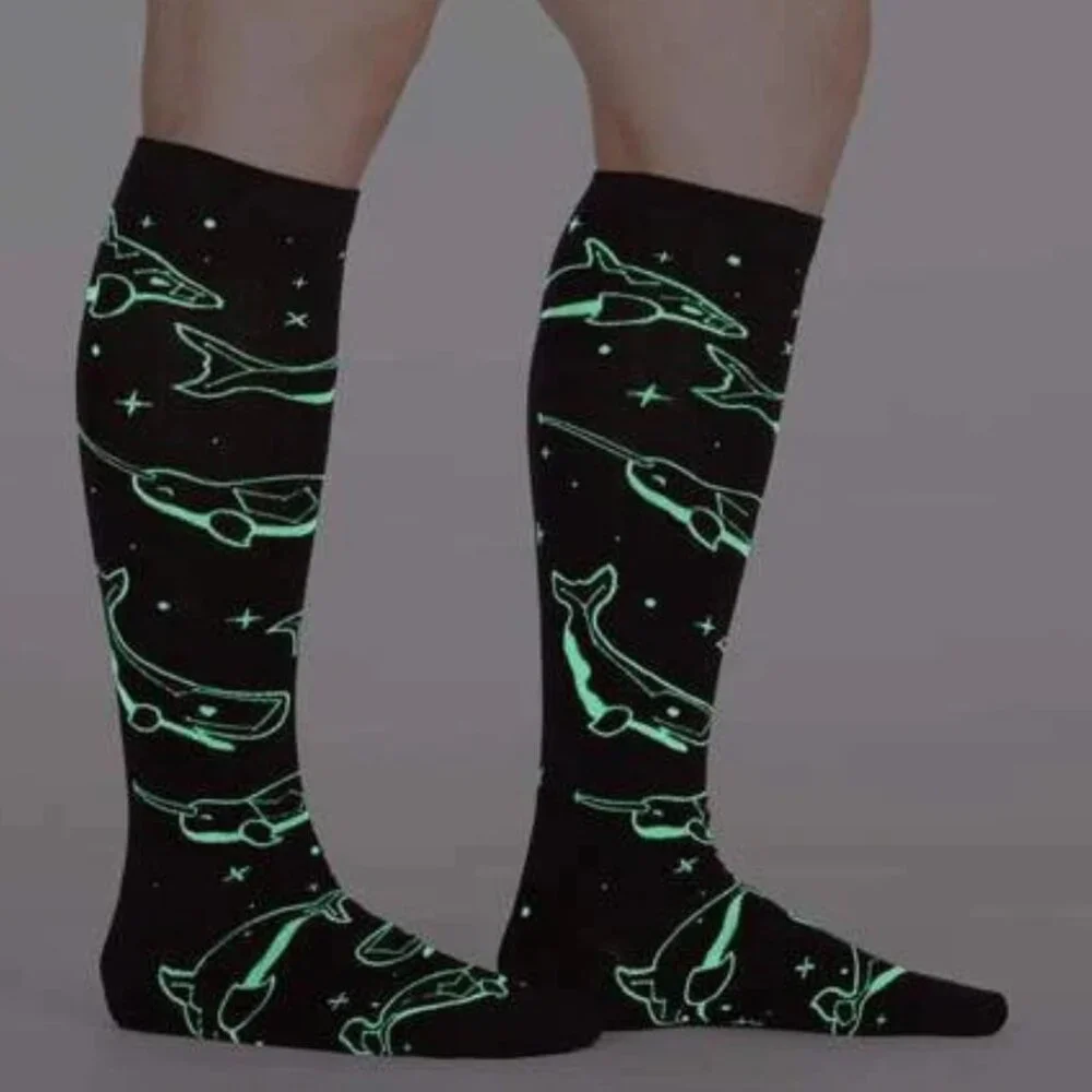 SOCK IT TO ME Stellar Whales Glow In The Dark Knee Knee High Socks NWT